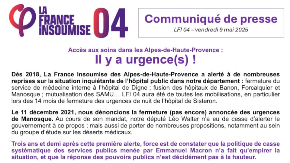 Accès aux soins dans les Alpes-de-Haute-Provence : Il y a urgence(s) !