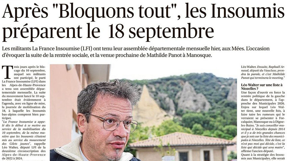 Après « Bloquons tout », les Insoumis préparent le 18 septembre
